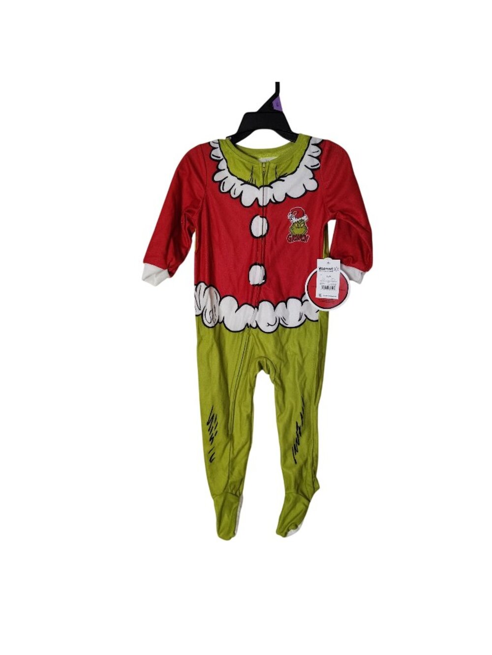 Dr. Seuss The Grinch Baby Romper 12M Green/Red Long Sleeve Footed Pajamas Christ